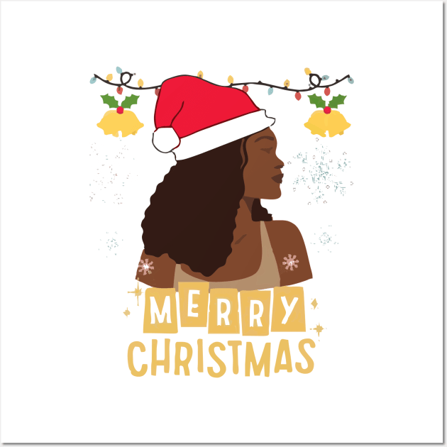 black african girl american melanin christmas santa Wall Art by Vortex.Merch